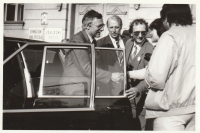 Lubomír Štencl at a meeting with Václav Klaus in Litovel, 1 May 1990