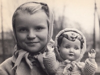 Bronislava Nedvědová with a doll, 1955 Česká Lípa