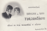 Svatební oznámení, první manželství 1970
