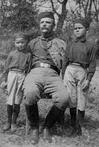 Václav Švéda (right) with his father František and brother Zdeněk in the early 1930s. Father František Švéda was sentenced to 15 years in prison in relation to his son's anti-communist resistance, Zdeněk Švéda to 20 years in prison.