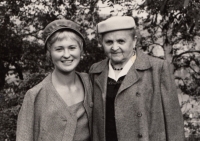 Zdena Mašínová with her grandmother Emma Nováková in 1959 in Prague, Barrandov 