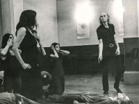 The Living Theatre founders Julian Beck and Judith Malina during an illegal performance of Antigone in the Na Ořechovce pub. The event was organized by Ondřej Hrab with the help of the Jazz Section