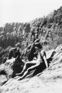 Jiří Rak na túře na Schreimsteinu, Saské Švýcarsko, 1977