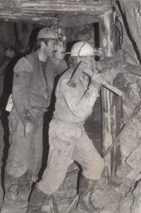 Dobroslav Pustaj (on the left) in Dúbravské mines (the 1980s)