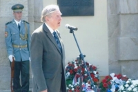 Dobroslav Pustaj giving a speech in front of the Leopoldov Prison (2012)