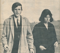 Jana Weinerová Šmídová on the cover of Mladý svět magazine with rugby player Jan Stránský (1967)