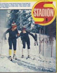 Alena Bartošová (vpravo) předává štafetu Gabriele Sekajové na titulní straně sportovního časopisu Stadion v první polovině 70. let 20. století