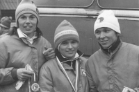 Pátá štafeta z mistrovství světa 1970 ve Vysokých Tatrách, zleva Milena Cillerová, Helena Šikolová a  Alena Bartošová