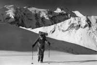 Alena Čepelková while climbing Peak Korzhenevskaya, Pamir, 1983. The then Communism Peak looms in the background