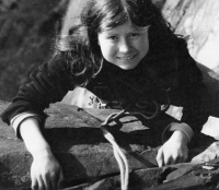 Alena Čepelková during a climb in Bohemia, 1976