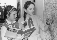 Alena Čepelková (left) as a Pioneer, school year 1963/64