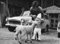 With her son Miroslav in the yard of the Podsemín mill, 1973