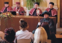 Matriculation of students in Jihlava, in the building where his father was sentenced in 1955, Jiří Vaníček second from the right as vice-rector, 2007