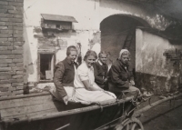 Mum, Agnes, Anděla and Marie in front of the new house in Popice no. 5 after they were evicted from their home