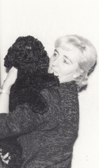 Maria Čachová with a dog, 1950