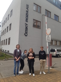Student team in front of the Czech Radio