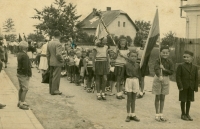 Line-up for the public exercise of Sokol in Kylešovice in 1948
