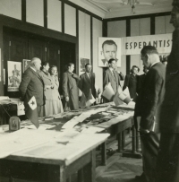 Esperantisim meeting in the House of Culture in Opava (formerly the Chamber of Commerce and Trade, now the Petr Bezruč Library), third from the left Marie Králová
