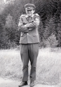 A trip to Boubín, 1980. ("When my wife came for a visit, she was not allowed in the Boletice military facility where I served in 1979-1980, so I was given a permit to leave the garrison. It had to wear my uniform. This one wasn't a very good fit.")