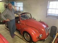 Miloš Schütz at his popular MIS 350, built by his father in the 1950s (2023)