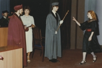 Hana Krejčová at the graduation ceremony at Jan Evangelista Purkyně University, 1987