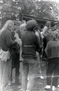Punk event outside of Libina, Jiří Suchan on the left, Ivan Jandek on the right, the 1980s