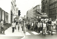 Demonstrace ve Stockholmu, na transparentech heslo Sověti pryč z Československa (okolo 1981)