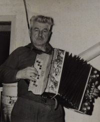 Father Václav Kalousek loved to play the accordion, 1960s