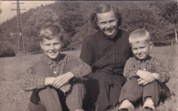 Drahomíra Dobiášová and sons Vladimír and Jaroslav, 1952