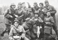 Marie Kurková at military exercise in 1969, standing second from the right