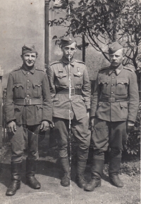 Witness's father Vladimír Končický (far left) in the Czechoslovak Army Corps, 1945