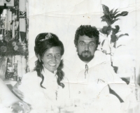 At the wedding table with his second wife, 1970s