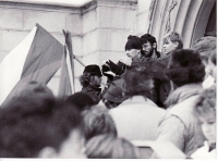 Pavel Horák při proslovu, 1989
