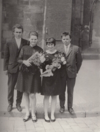 With her husband at the graduation at the Faculty of Arts of Charles University, 1969