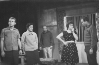The first from the left, amateur theatre ensemble of J. K. Tyl in Jirkov, 1962