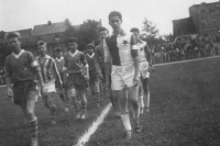 Witness in striped jersey at the opening of the stadium in Jirkov in 1959