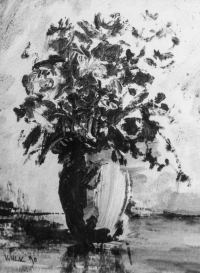 Obraz ze sklepního ateliéru z roku 1990, autor Vladimír Vlk