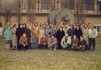 The first time on an excursion abroad in Germany in 1989. Ladislav Cvak (with moustache) standing by a concrete bicycle