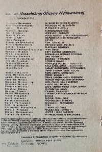 Zadní strana publikace v polštině o TGM z roku 1979 s přehledem dalších knih vydaných nezávislým varšavským nakladatelstvím NOWa