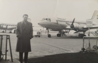 Father Ondrej Vechter at the airport in the 1960s