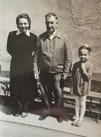 Parents of Marie Sirkovská, Lukáš and Antóinie Melnikova with their granddaughter, 1950s, Šumperk
