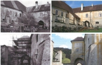 Cisterciácký klášter Zlatá Koruna v době, kdy se Zdeněk Troup stal správcem objektu, a v současnosti, 1983 a 2023