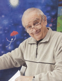 Josef Ruszelák v roce 2016 před jeho obrazem Hostýnské nebe