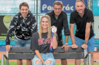 Jiří Hřebec v roce 2021, kdy jeho svěřenkyně Markéta Vondroušová (jsou nad sebou) získala stříbrnou medaili na letní olympiádě v Tokiu 