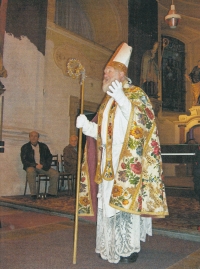 Pamětník v roli Mikuláše, kostel sv. Mikuláše, Jiříkov, 1992