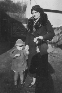 With mother, 1936
