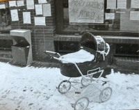 Apolena Rychlíková, dcera Břetislava a Moniky Rychlíkových v kočárku během Sametové revoluce 1989