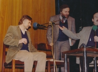 Vladimír Just v osmdesátých letech v Divadle hudby s Tomášem Slámou