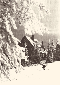 Chata Přátel přírody na Královce v roce 1935 (tehdy Naturfreundehaus Königshöhe, dnes Prezidentská chata), když byla centrem levicového a antifašistického hnutí na Liberecku a Frýdlantsku