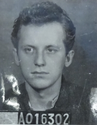 Josef Hořák, fotografie z osobního vězeňského spisu, zřejmě v roce 1953. 